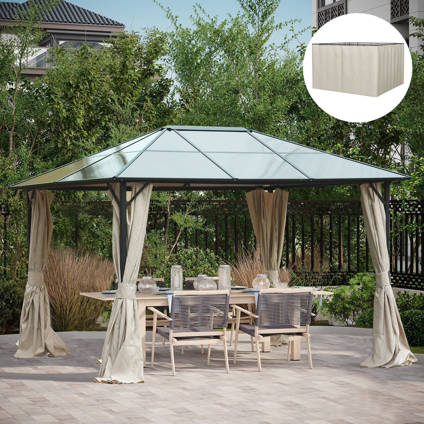 10' x 12' Universal Gazebo Sidewall Set with 4 Panels, Hooks/C-Rings Included for Pergolas &; Cabanas, Beige Gazebo Sidewalls   at Gallery Canada