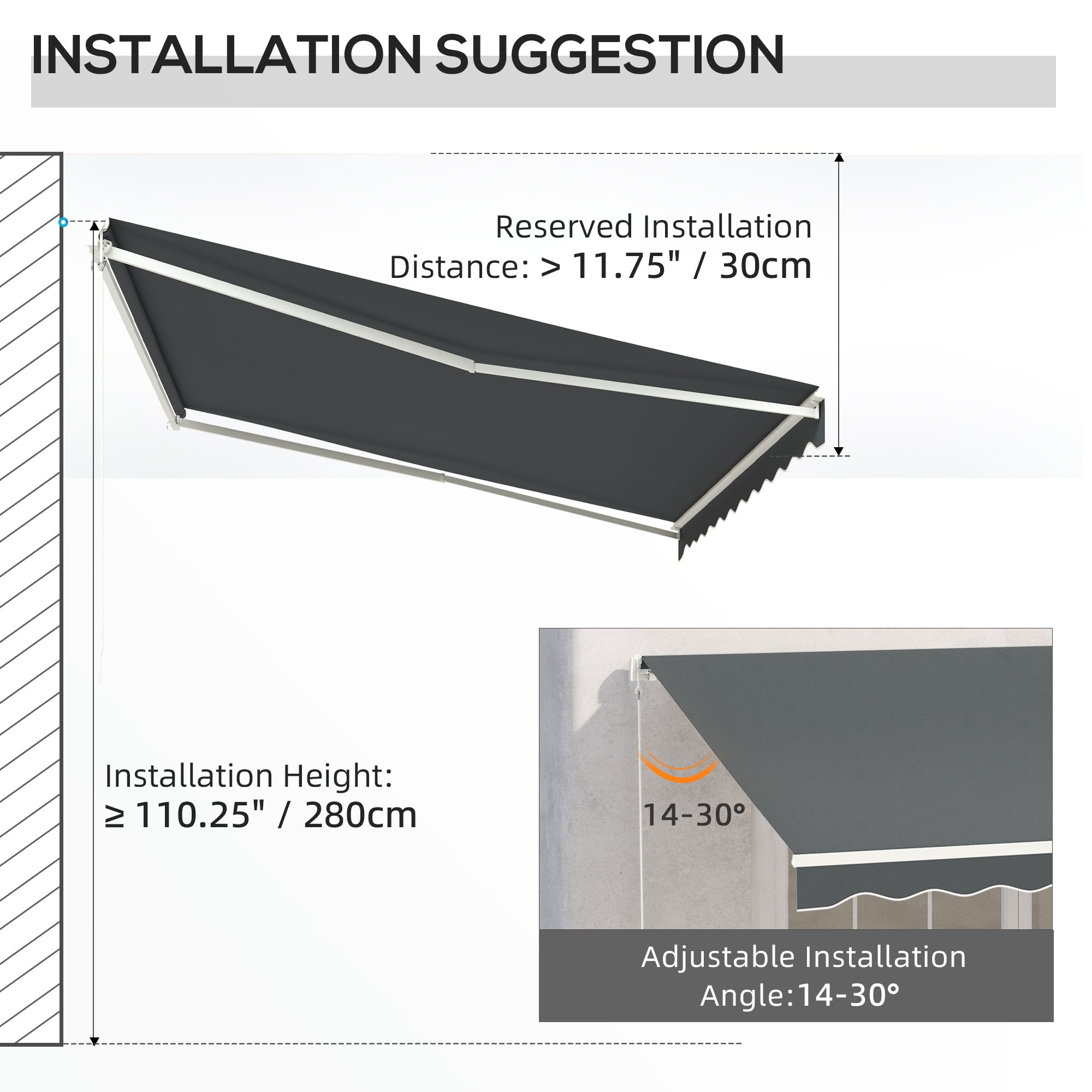 Retractable 10' x 13' Electric Awning with Remote, Manual Crank, Aluminum Frame, Grey Deck Awnings   at Gallery Canada