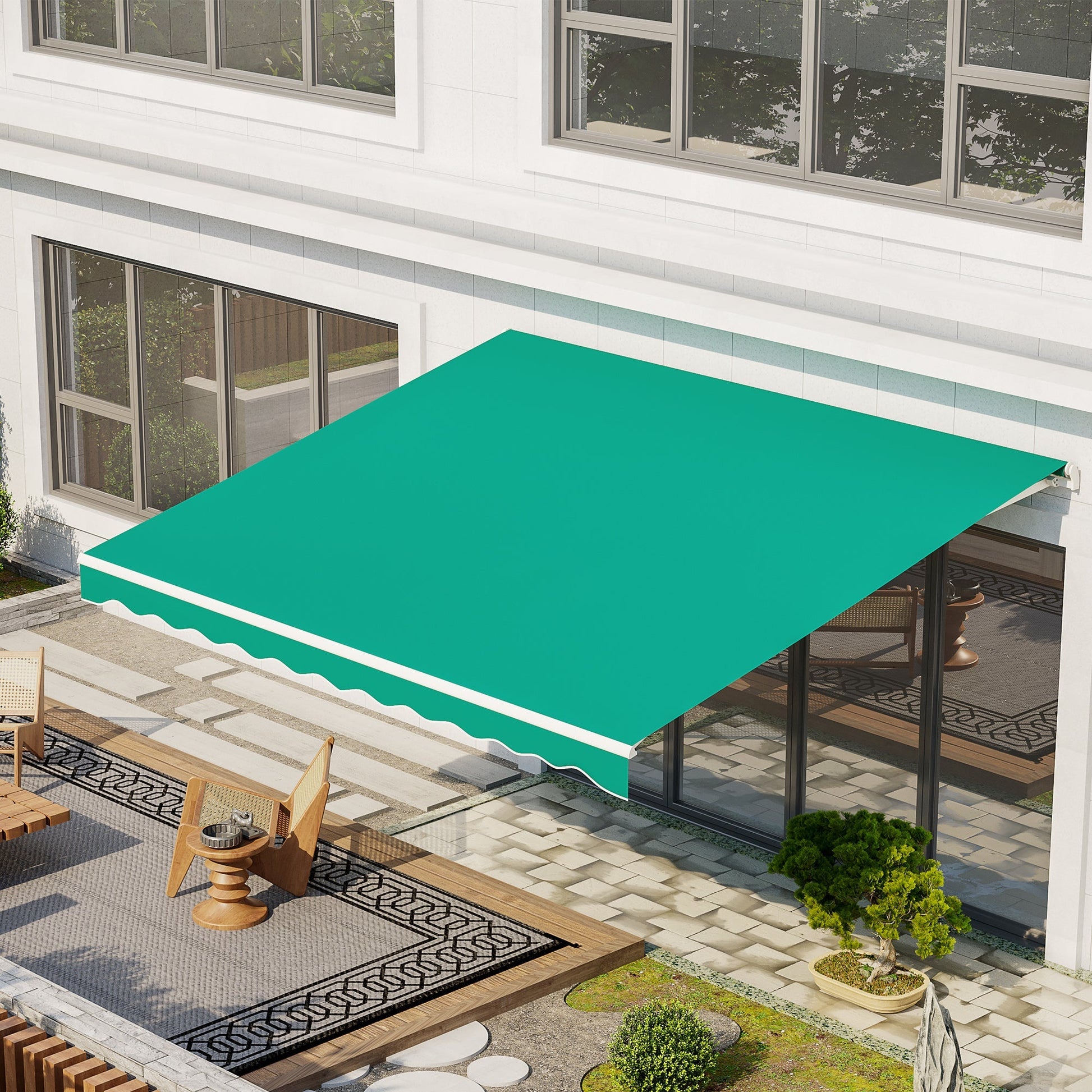 Retractable 10' x 13' Electric Awning with Remote, Manual Crank, Aluminum Frame, Green Deck Awnings   at Gallery Canada