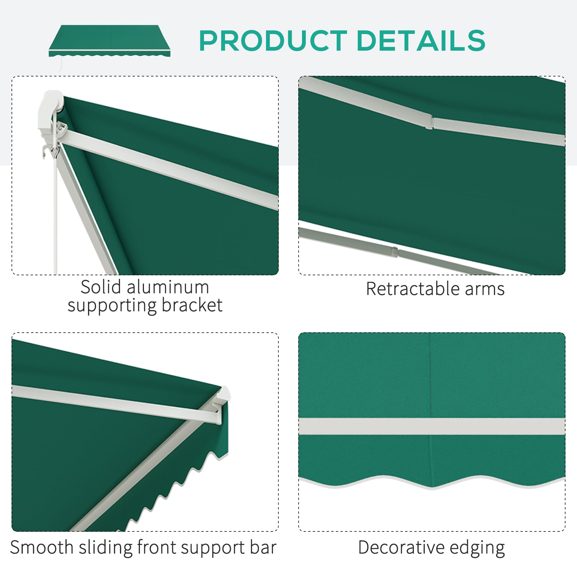 Retractable 10' x 13' Electric Awning with Remote, Manual Crank, Aluminum Frame, Green Deck Awnings   at Gallery Canada