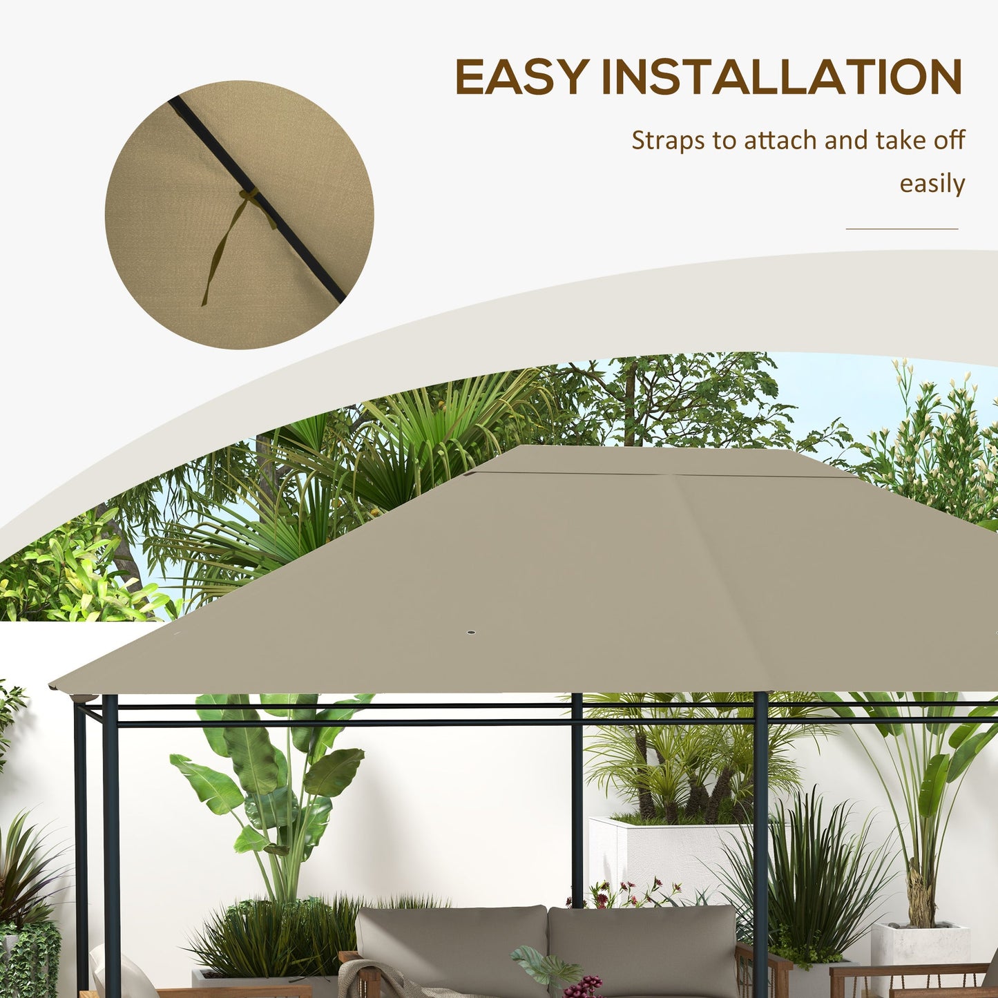 10' x 13' Gazebo Replacement Canopy Cover, Gazebo Roof Replacement (TOP COVER ONLY), Khaki Gazebo Canopy Replacement   at Gallery Canada