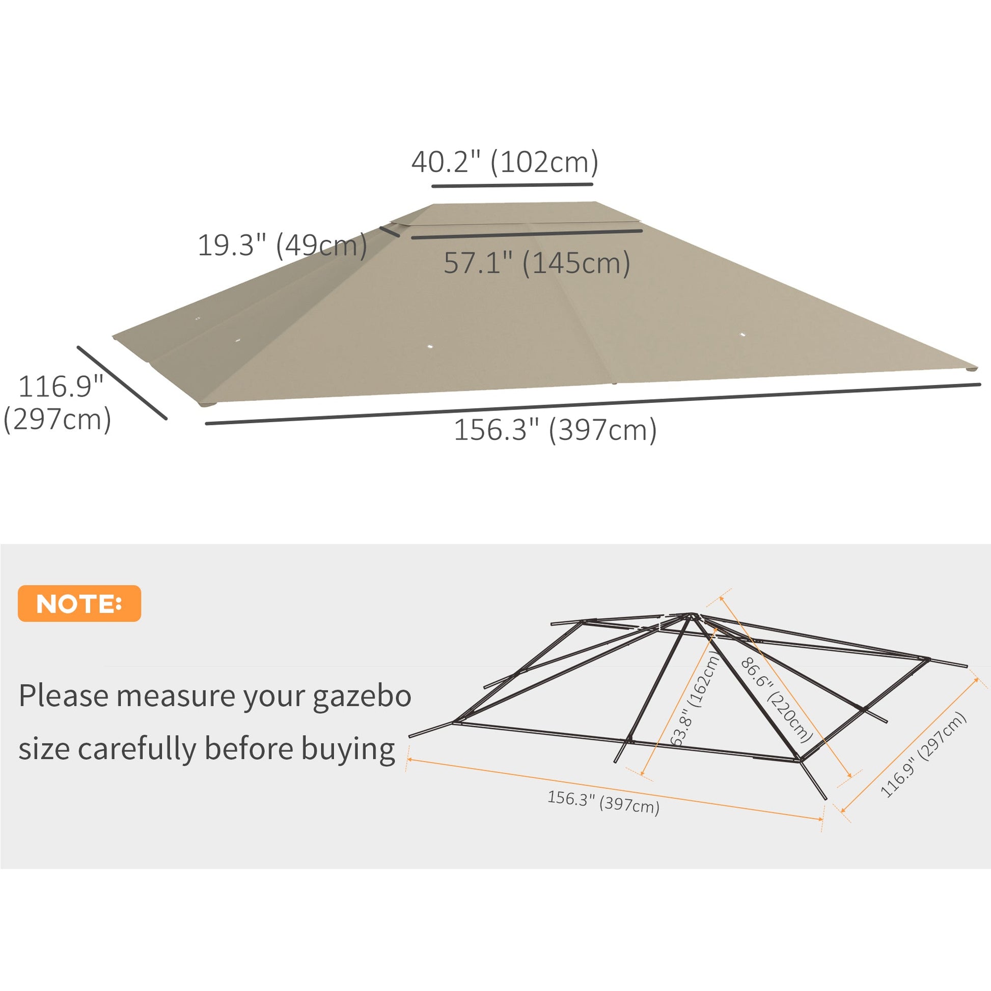 10' x 13' Gazebo Replacement Canopy Cover, Gazebo Roof Replacement (TOP COVER ONLY), Khaki Gazebo Canopy Replacement   at Gallery Canada