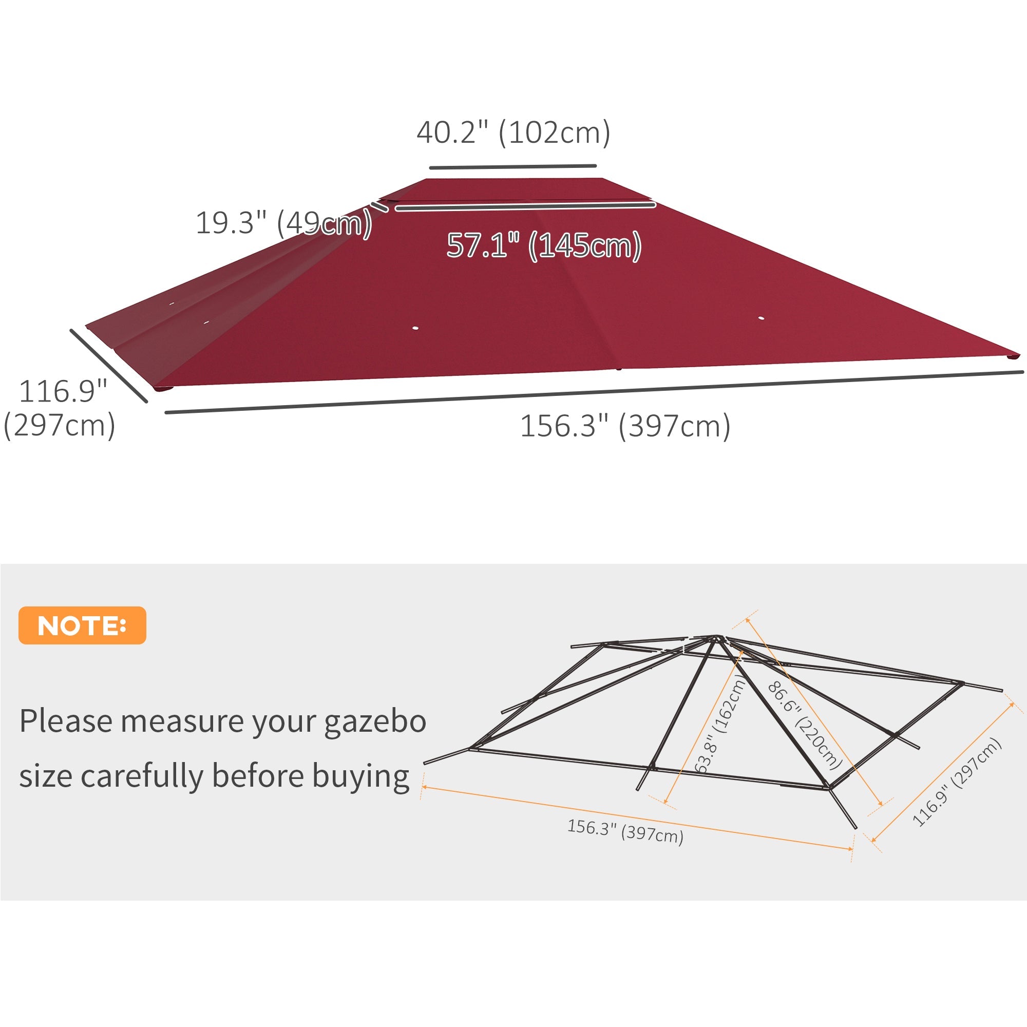 10' x 13' Gazebo Replacement Canopy Cover, Gazebo Roof Replacement (TOP COVER ONLY), Wine Red Gazebo Canopy Replacement   at Gallery Canada