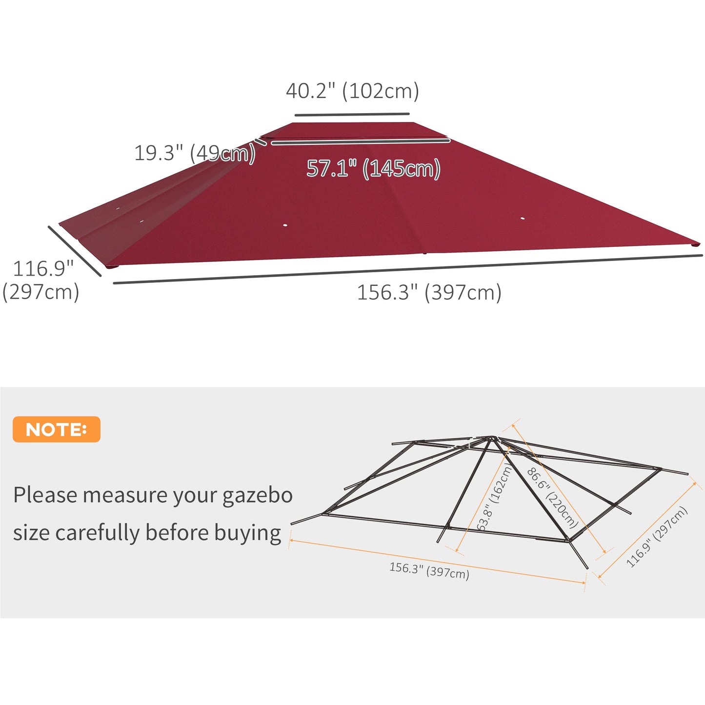 10' x 13' Gazebo Replacement Canopy Cover, Gazebo Roof Replacement (TOP COVER ONLY), Wine Red Gazebo Canopy Replacement   at Gallery Canada