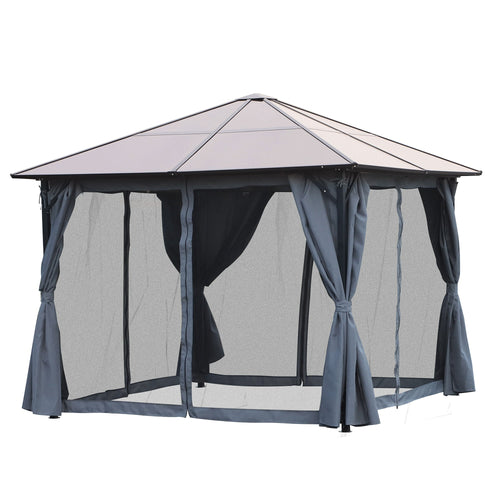 10' x 13' Hardtop Gazebo Aluminum Framed Marquee Party Tent Shelter with Mesh Curtains &; Side Walls - Grey