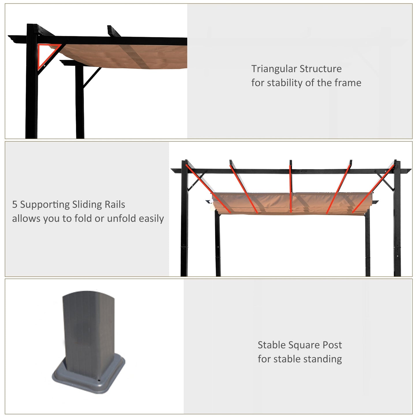 10' x 13' Outdoor Pergola Aluminium Gazebo Backyard Canopy Cover Square Sunshade Garden Grape Trellis Black Pergolas   at Gallery Canada