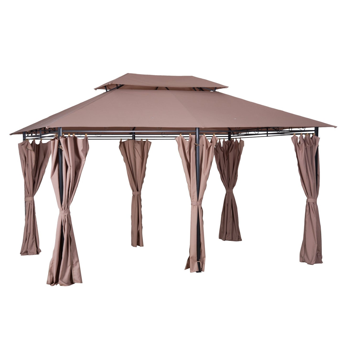 10' x 13' Patio Gazebo, Outdoor 2-Tiers Garden Canopy Yard Sunshade Shelter with Curtains, Khaki Gazebos Khaki  at Gallery Canada