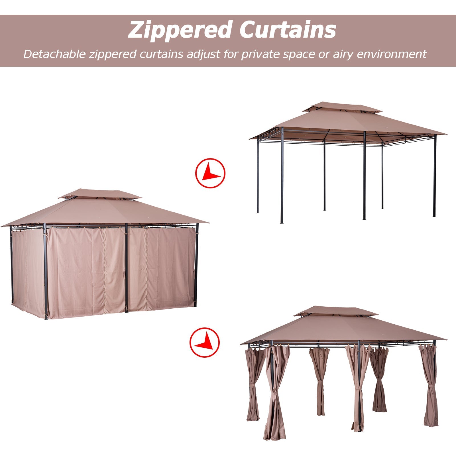 10' x 13' Patio Gazebo, Outdoor 2-Tiers Garden Canopy Yard Sunshade Shelter with Curtains, Khaki Gazebos   at Gallery Canada