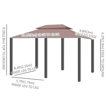 10' x 13' Patio Gazebo, Outdoor 2-Tiers Garden Canopy Yard Sunshade Shelter with Curtains, Khaki Gazebos   at Gallery Canada