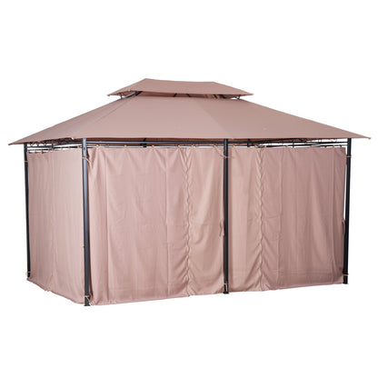 10' x 13' Patio Gazebo, Outdoor 2-Tiers Garden Canopy Yard Sunshade Shelter with Curtains, Khaki Gazebos   at Gallery Canada