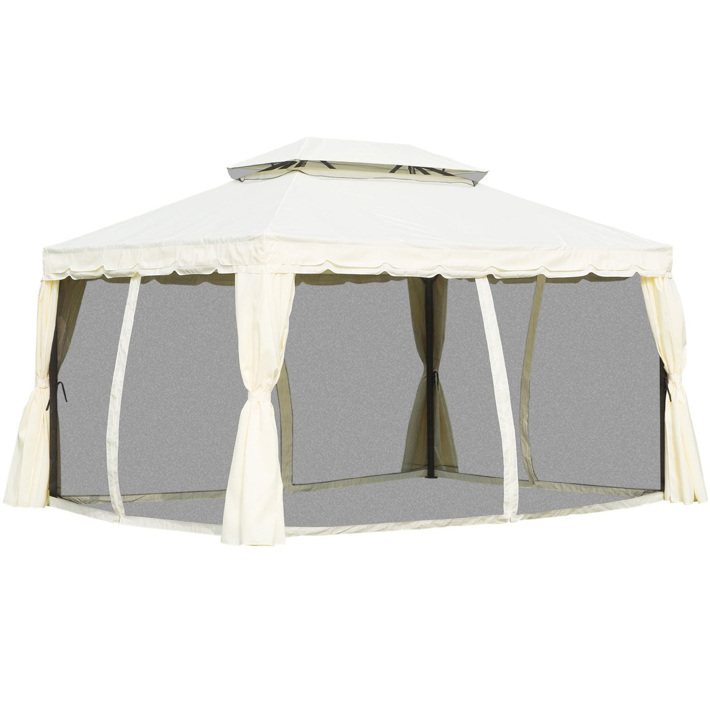 10 x 13ft Aluminum Frame Gazebo Canopy Double Tier Garden Shelter with Netting and Curtains, Cream White Gazebos   at Gallery Canada