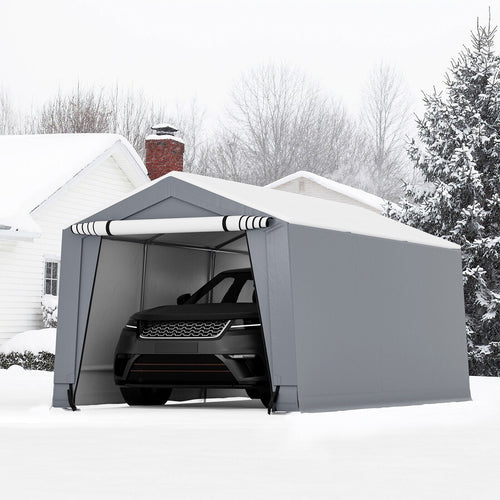 10 x 16/10 x 20 Feet Outdoor Heavy-Duty Carport with 2 Doors-10 x 16 ft, Gray