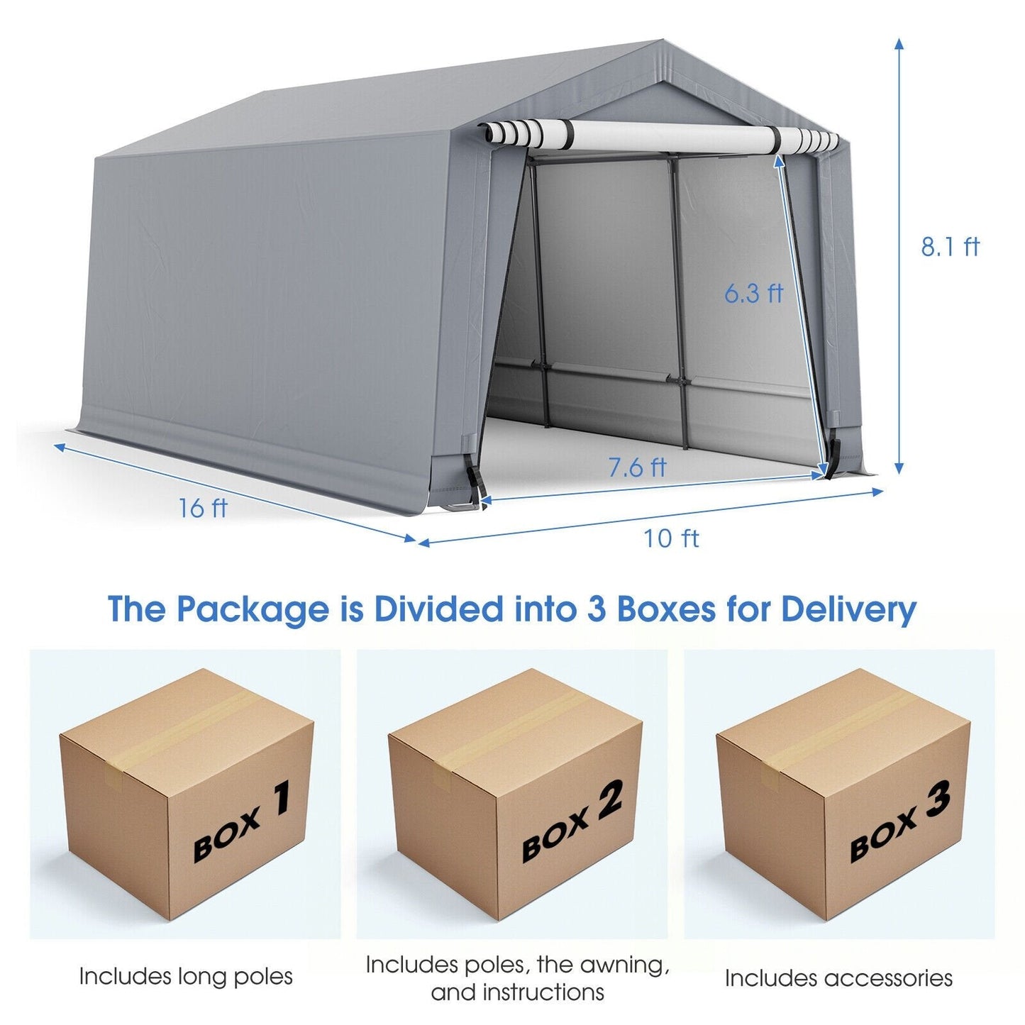 10 x 16/10 x 20 Feet Outdoor Heavy-Duty Carport with 2 Doors-10 x 16 ft, Gray Carports   at Gallery Canada