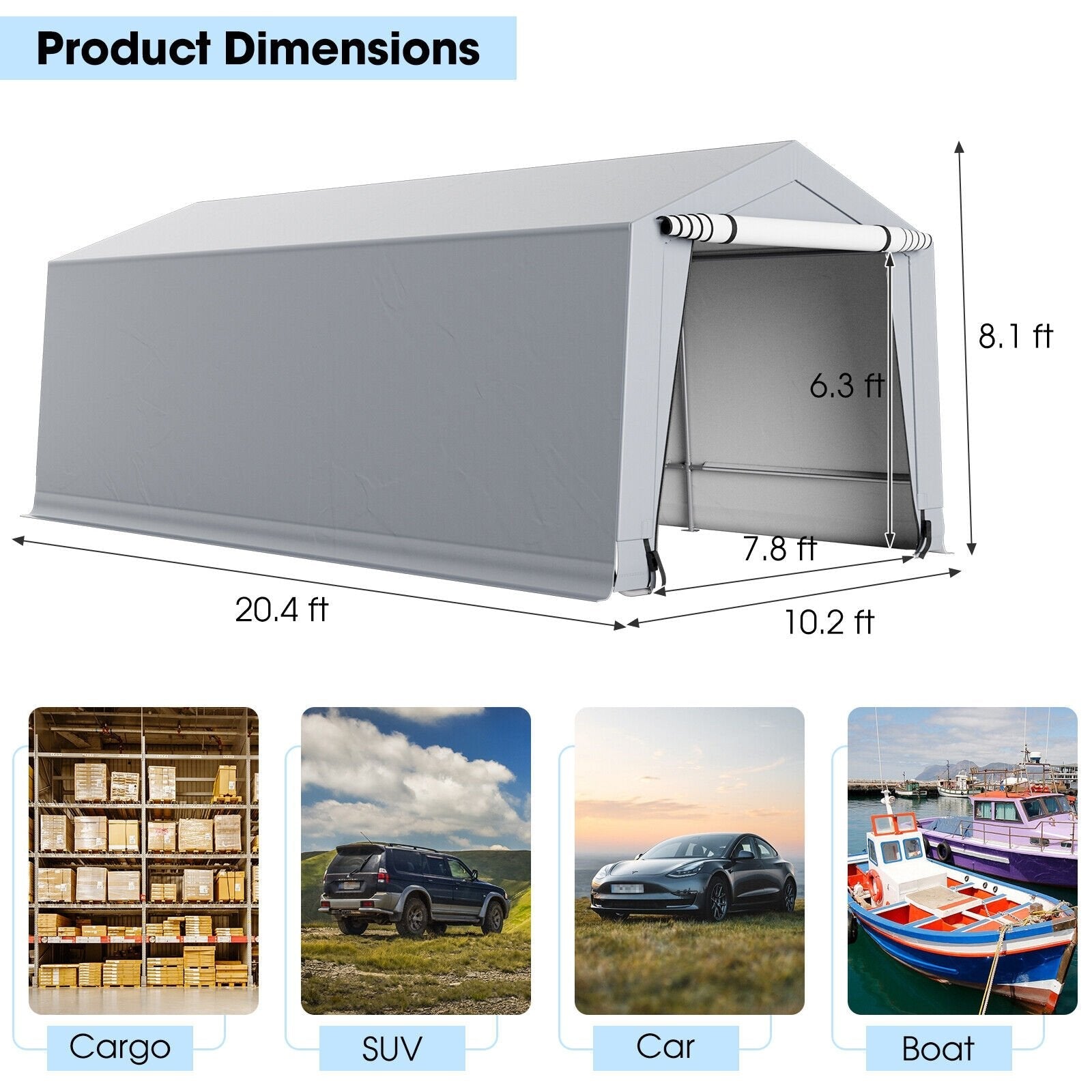 10 x 16/10 x 20 Feet Outdoor Heavy-Duty Carport with 2 Doors-10 x 20 ft, Gray Carports   at Gallery Canada