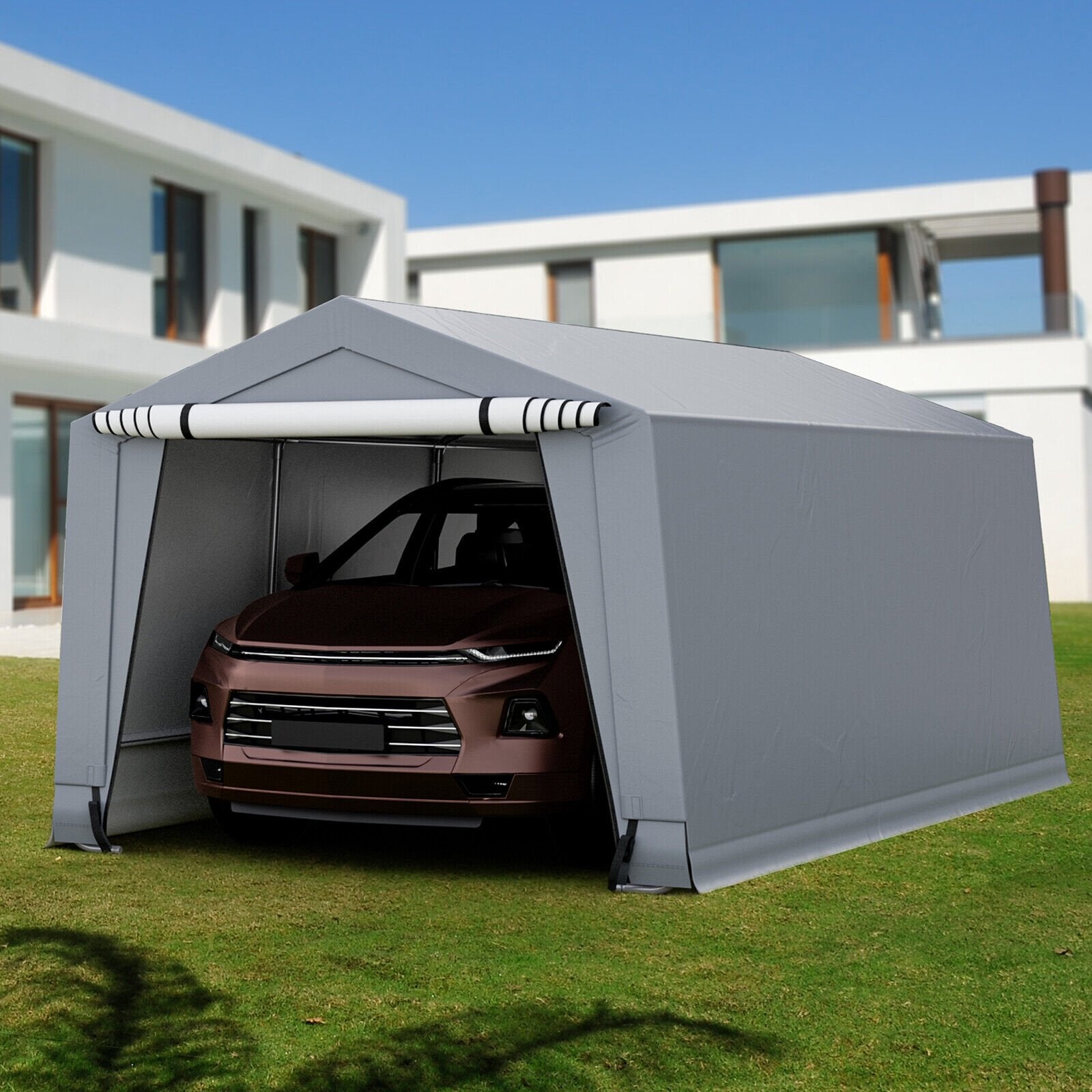 10 x 16/10 x 20 Feet Outdoor Heavy-Duty Carport with 2 Doors-10 x 20 ft, Gray Carports   at Gallery Canada