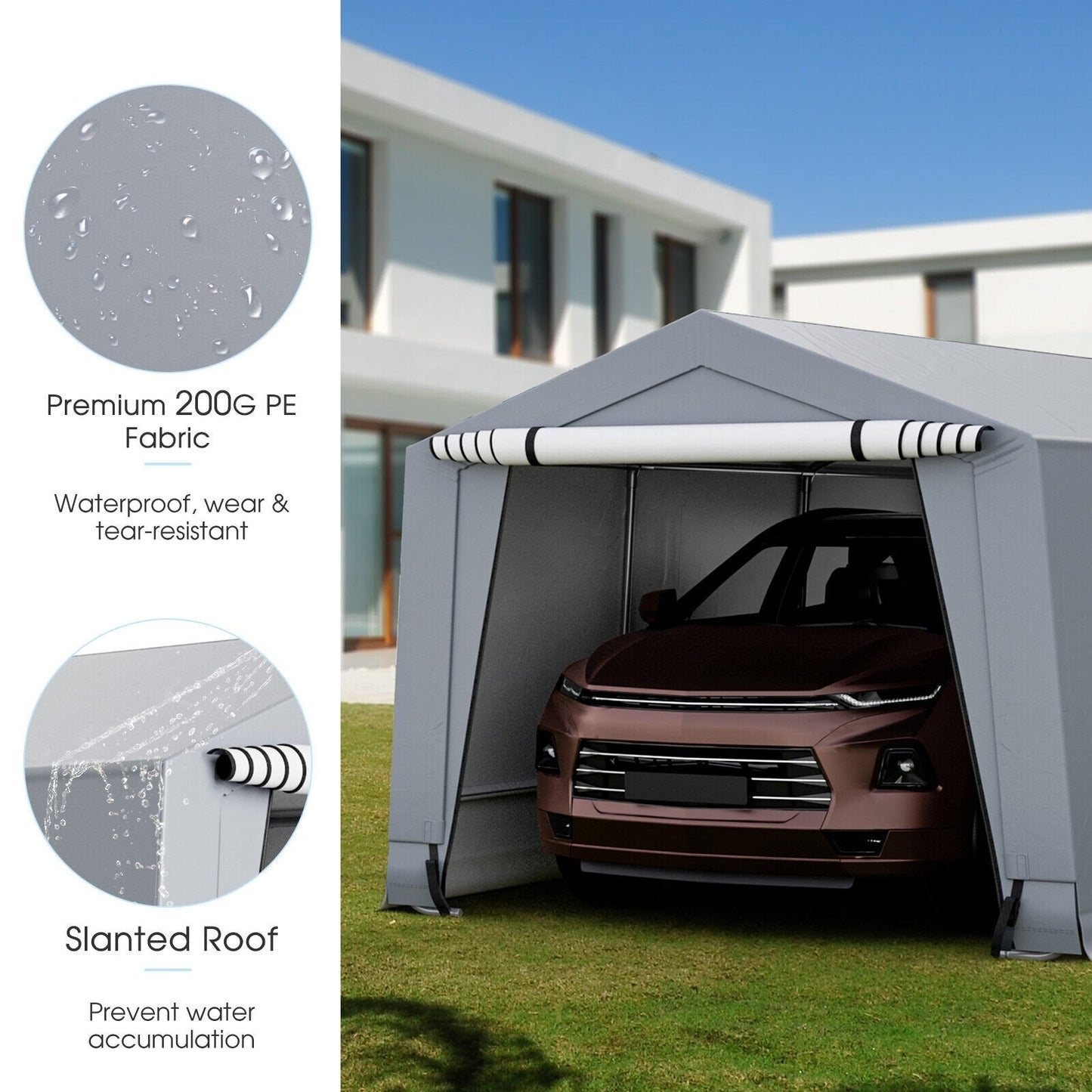 10 x 16/10 x 20 Feet Outdoor Heavy-Duty Carport with 2 Doors-10 x 20 ft, Gray Carports   at Gallery Canada