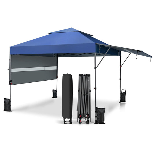 10 x 17.6 Feet Outdoor Instant Pop-up Canopy Tent with Dual Half Awnings, Blue Canopies   at Gallery Canada