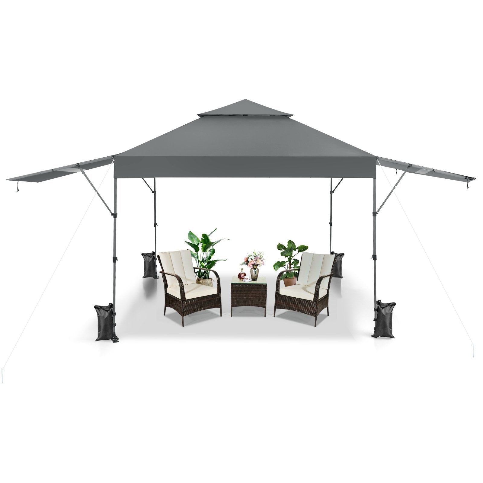 10 x 17.6 Feet Outdoor Instant Pop-up Canopy Tent with Dual Half Awnings, Gray Canopies   at Gallery Canada