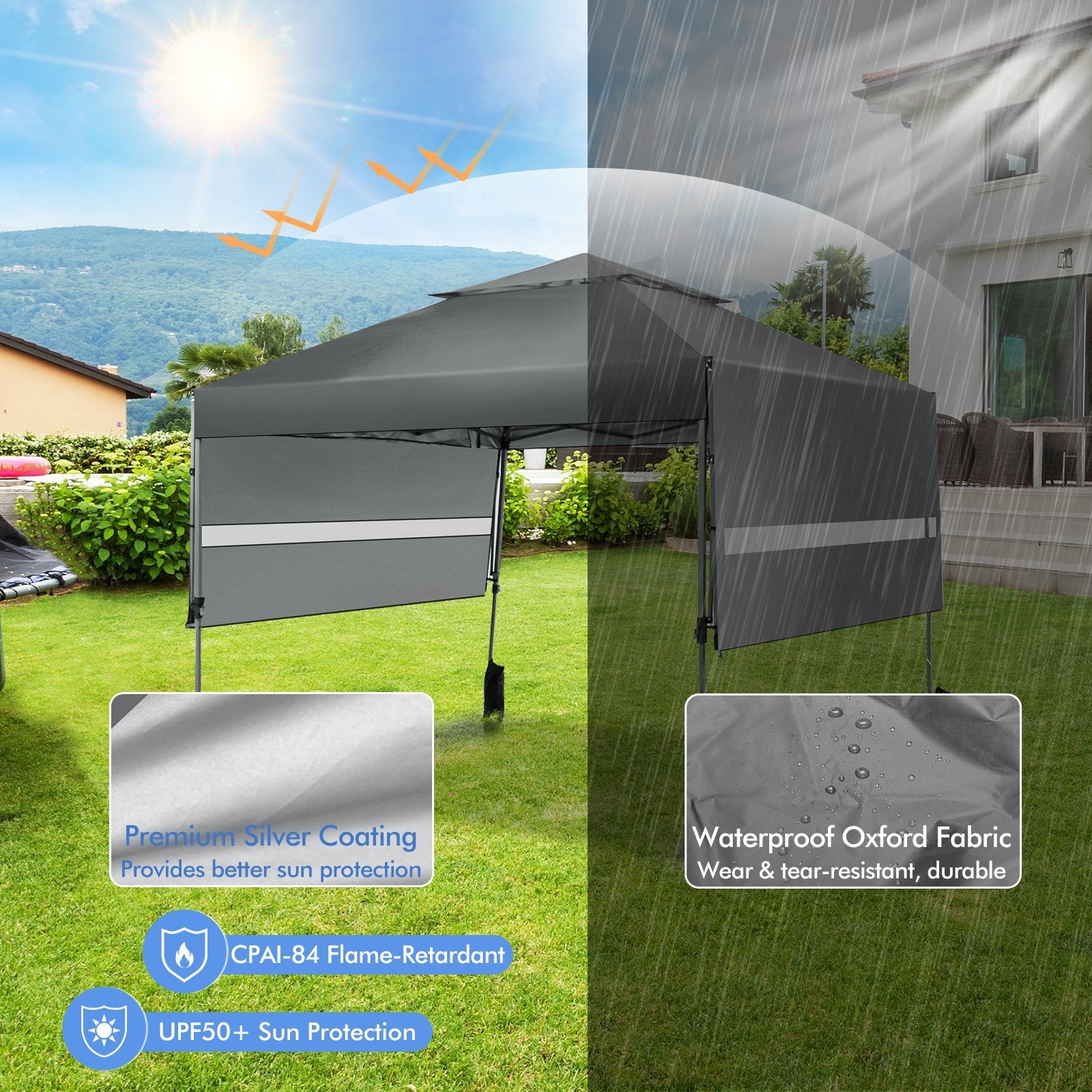 10 x 17.6 Feet Outdoor Instant Pop-up Canopy Tent with Dual Half Awnings, Gray Canopies   at Gallery Canada