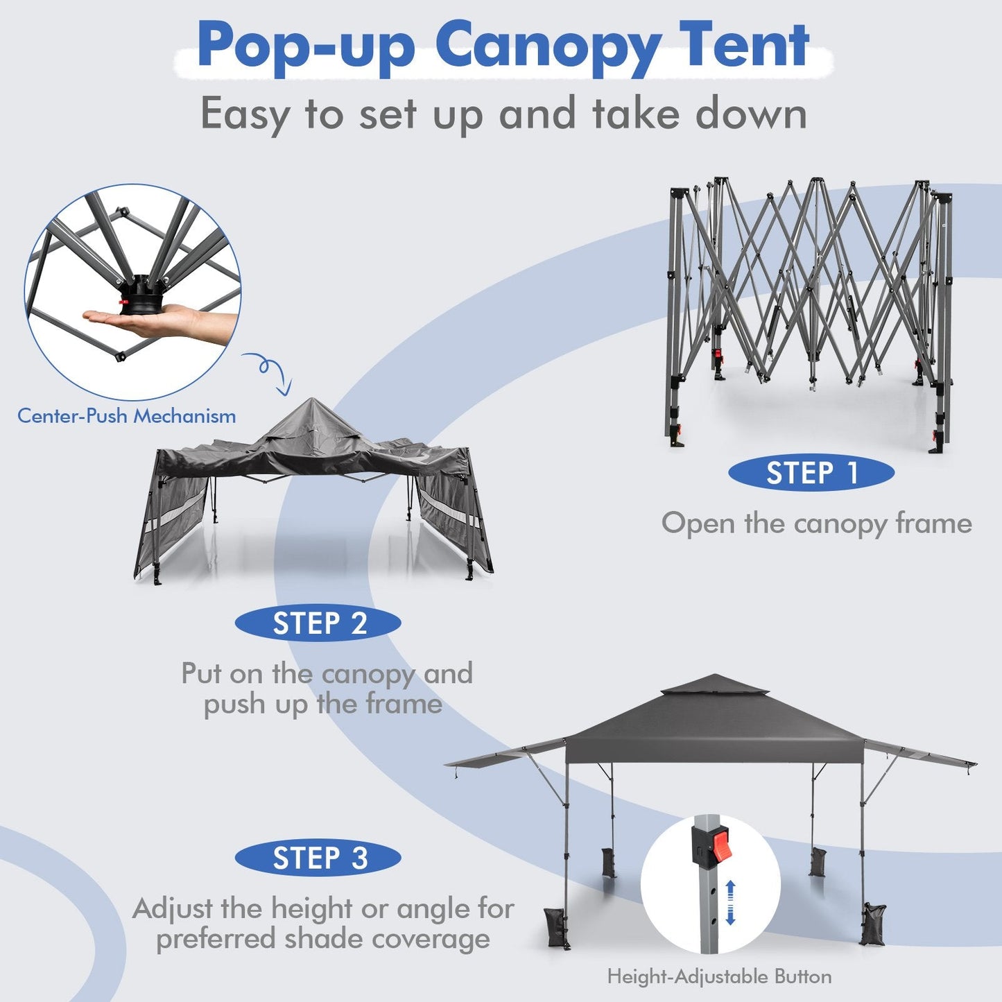 10 x 17.6 Feet Outdoor Instant Pop-up Canopy Tent with Dual Half Awnings, Gray Canopies   at Gallery Canada