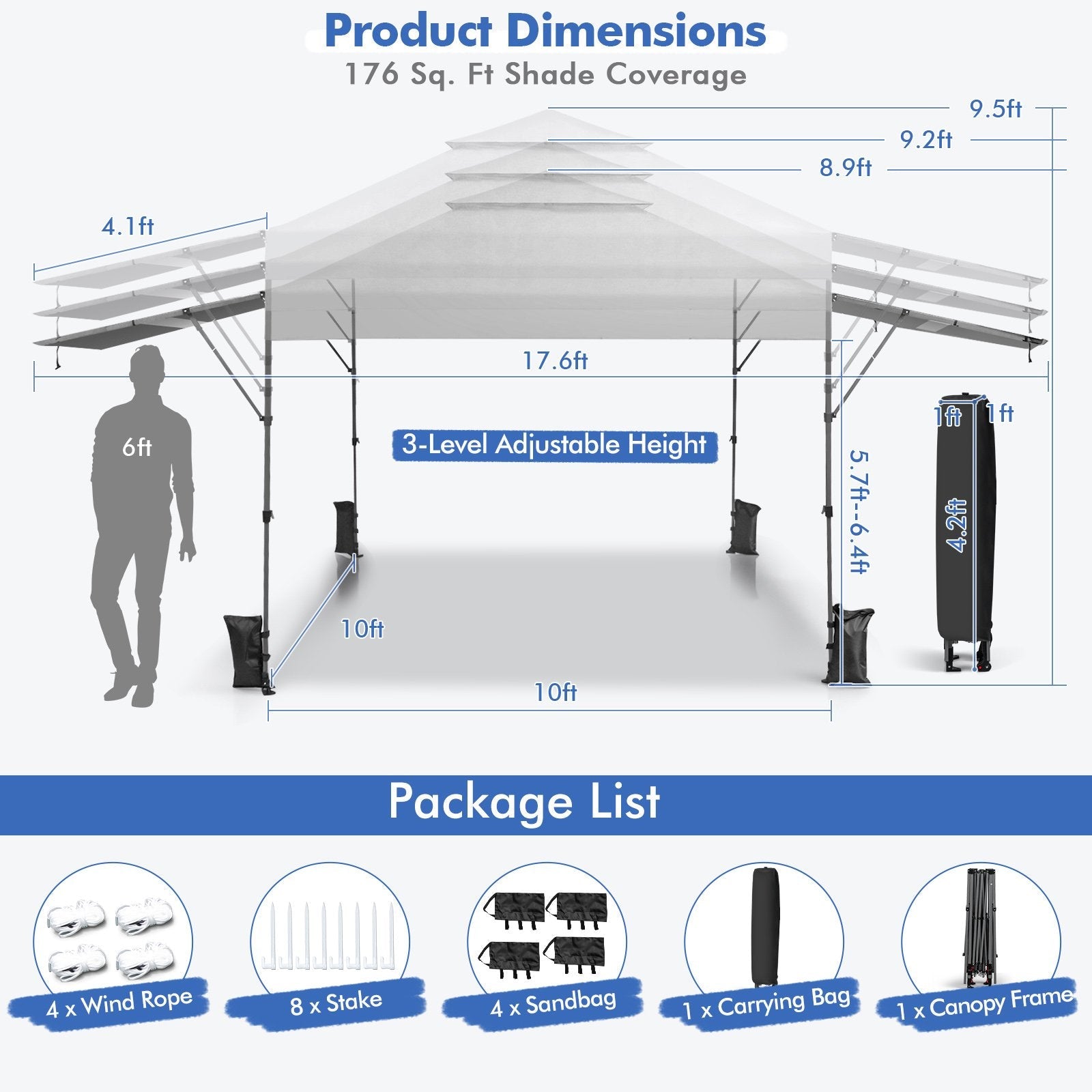 10 x 17.6 Feet Outdoor Instant Pop-up Canopy Tent with Dual Half Awnings, White Canopies   at Gallery Canada