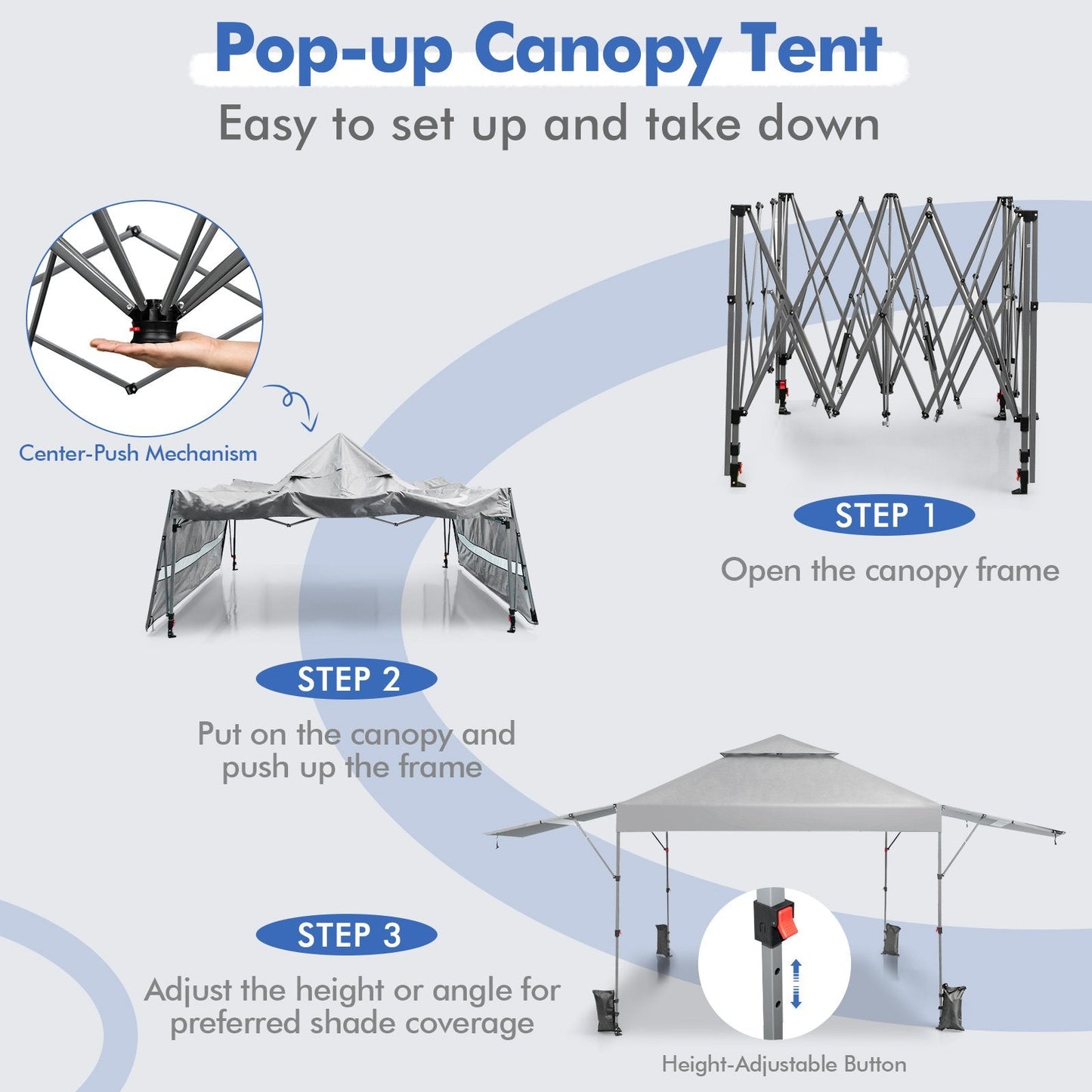 10 x 17.6 Feet Outdoor Instant Pop-up Canopy Tent with Dual Half Awnings, White Canopies   at Gallery Canada