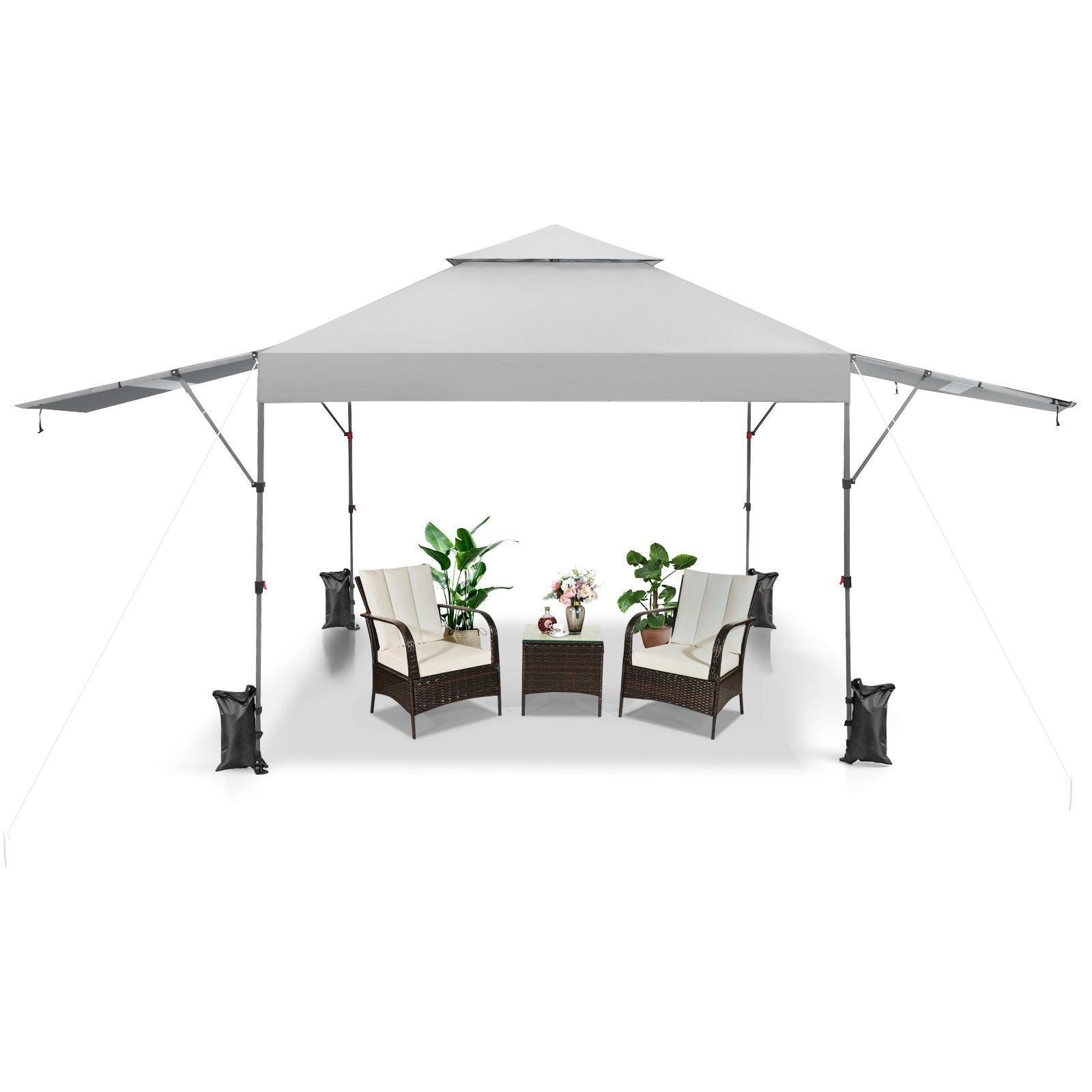 10 x 17.6 Feet Outdoor Instant Pop-up Canopy Tent with Dual Half Awnings, White Canopies   at Gallery Canada