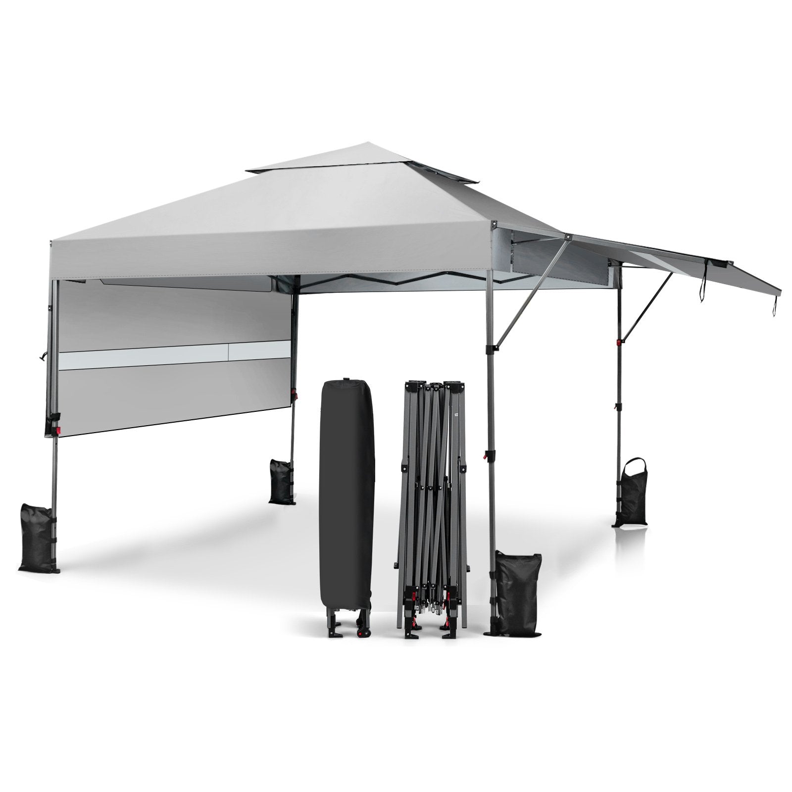 10 x 17.6 Feet Outdoor Instant Pop-up Canopy Tent with Dual Half Awnings, White Canopies   at Gallery Canada