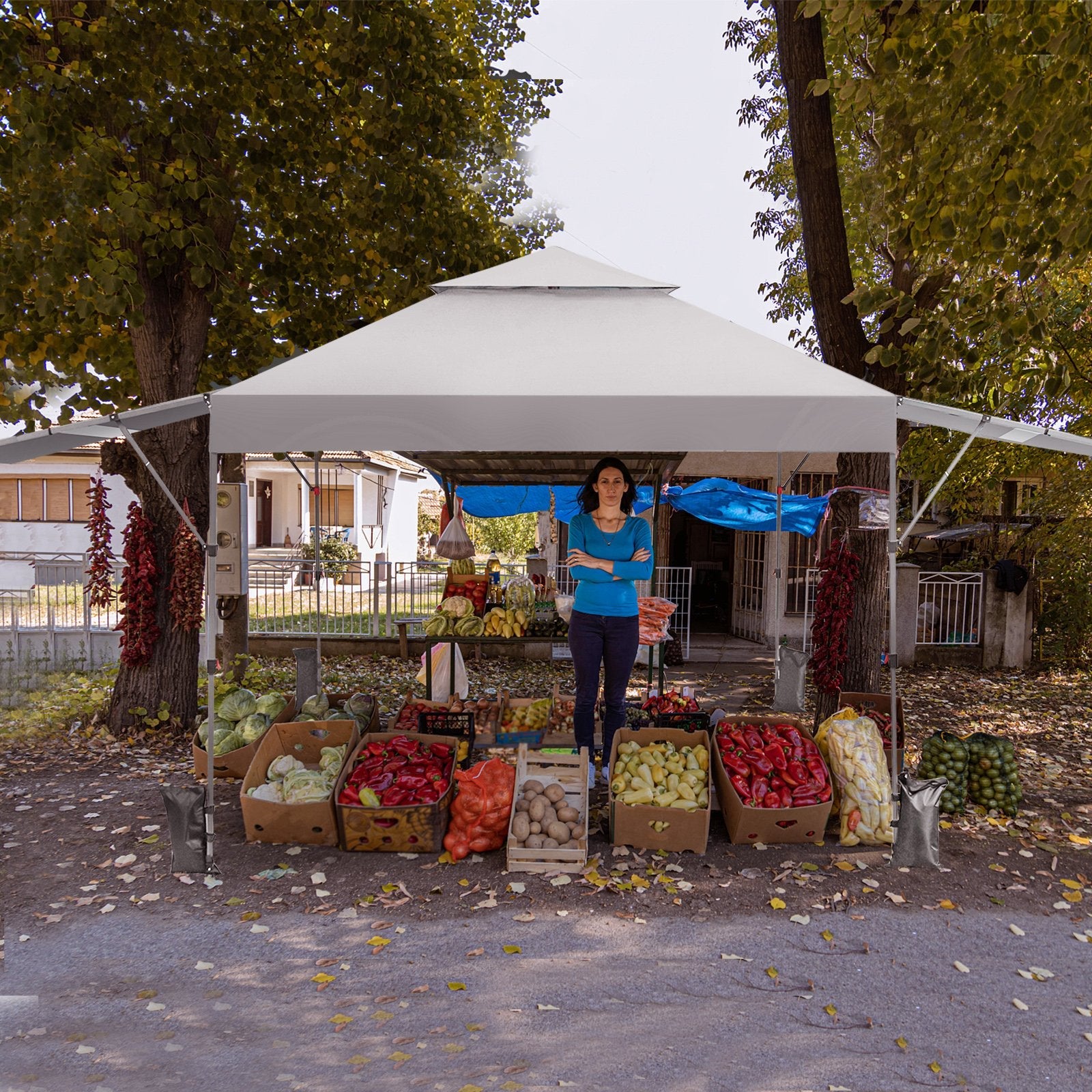 10 x 17.6 Feet Outdoor Instant Pop-up Canopy Tent with Dual Half Awnings, White Canopies   at Gallery Canada