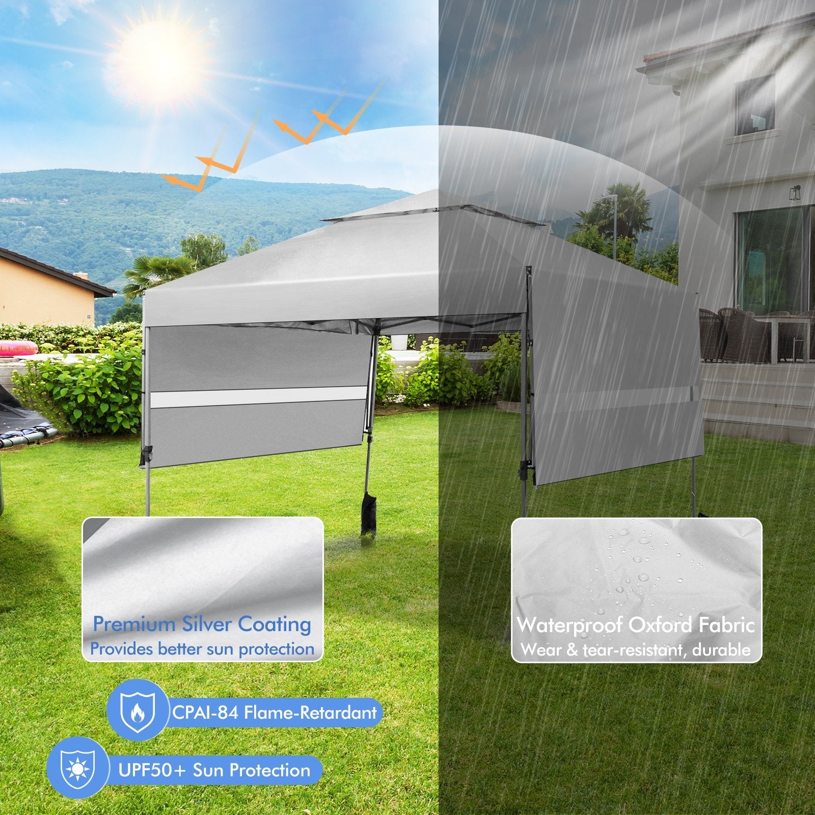 10 x 17.6 Feet Outdoor Instant Pop-up Canopy Tent with Dual Half Awnings, White Canopies   at Gallery Canada