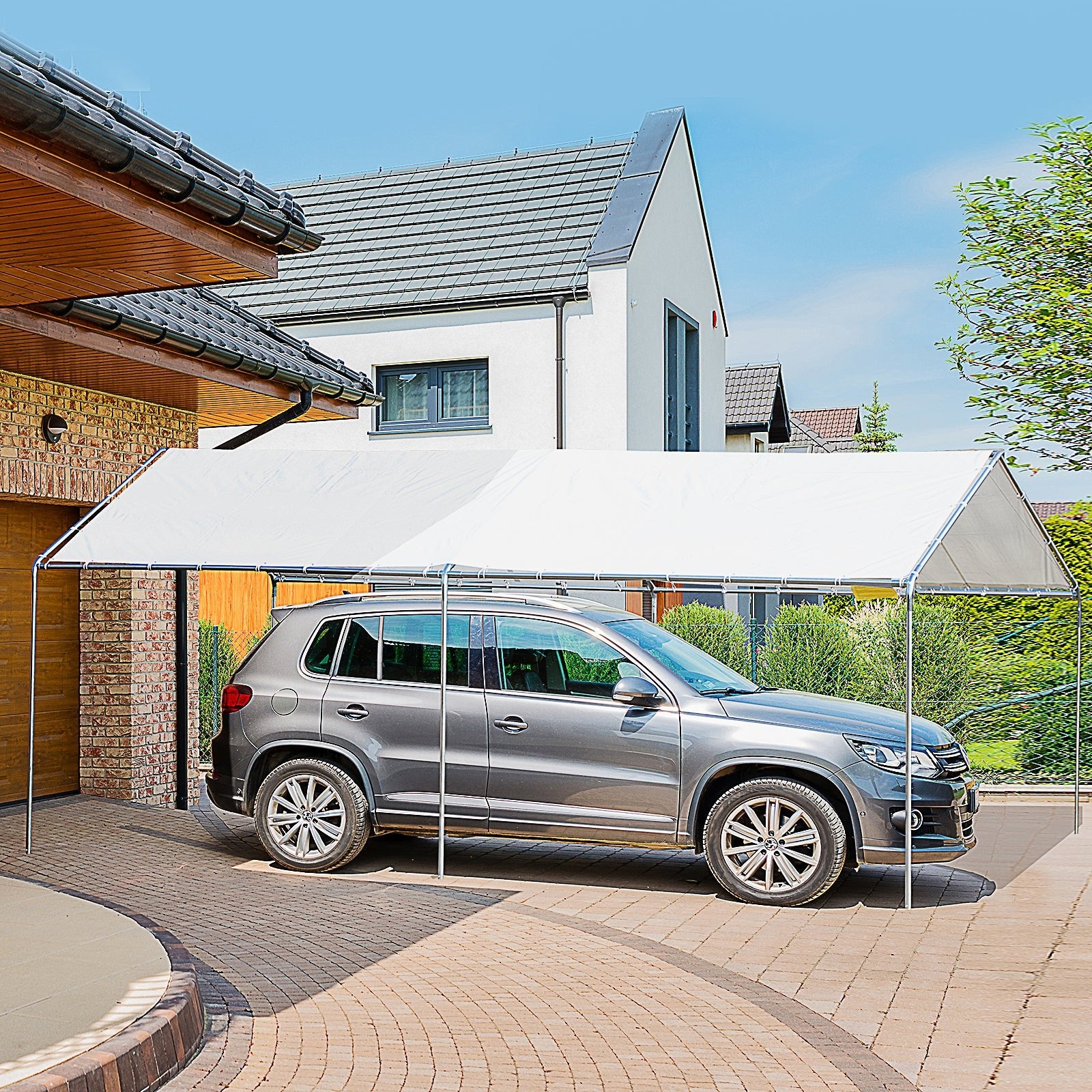 10' x 20' Carport Heavy Duty Galvanized Car Canopy with Included Anchor Kit, 3 Reinforced Steel Cables, White Car Shelters   at Gallery Canada