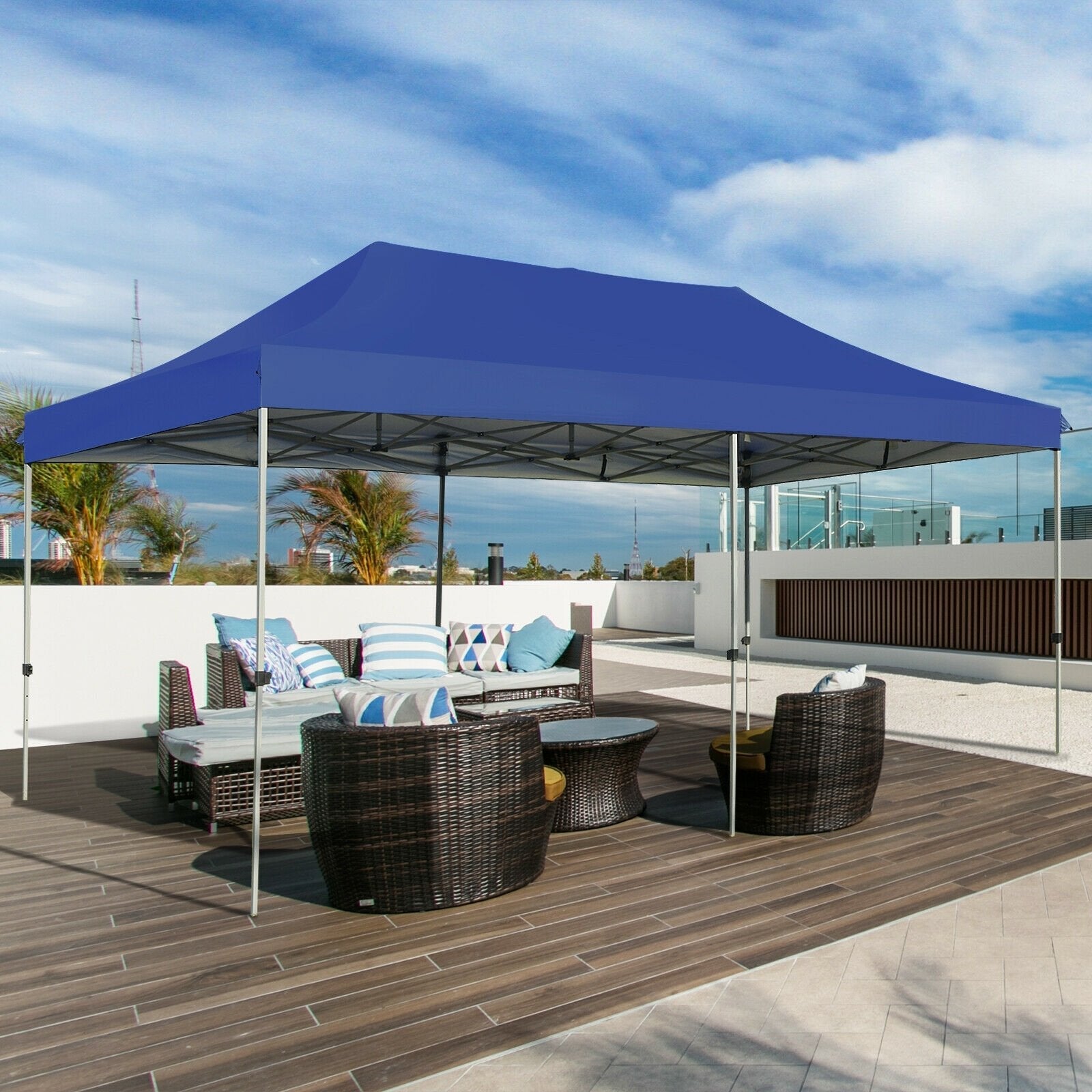 10 x 20 Feet Adjustable Folding Heavy Duty Sun Shelter with Carrying Bag, Blue Canopies   at Gallery Canada