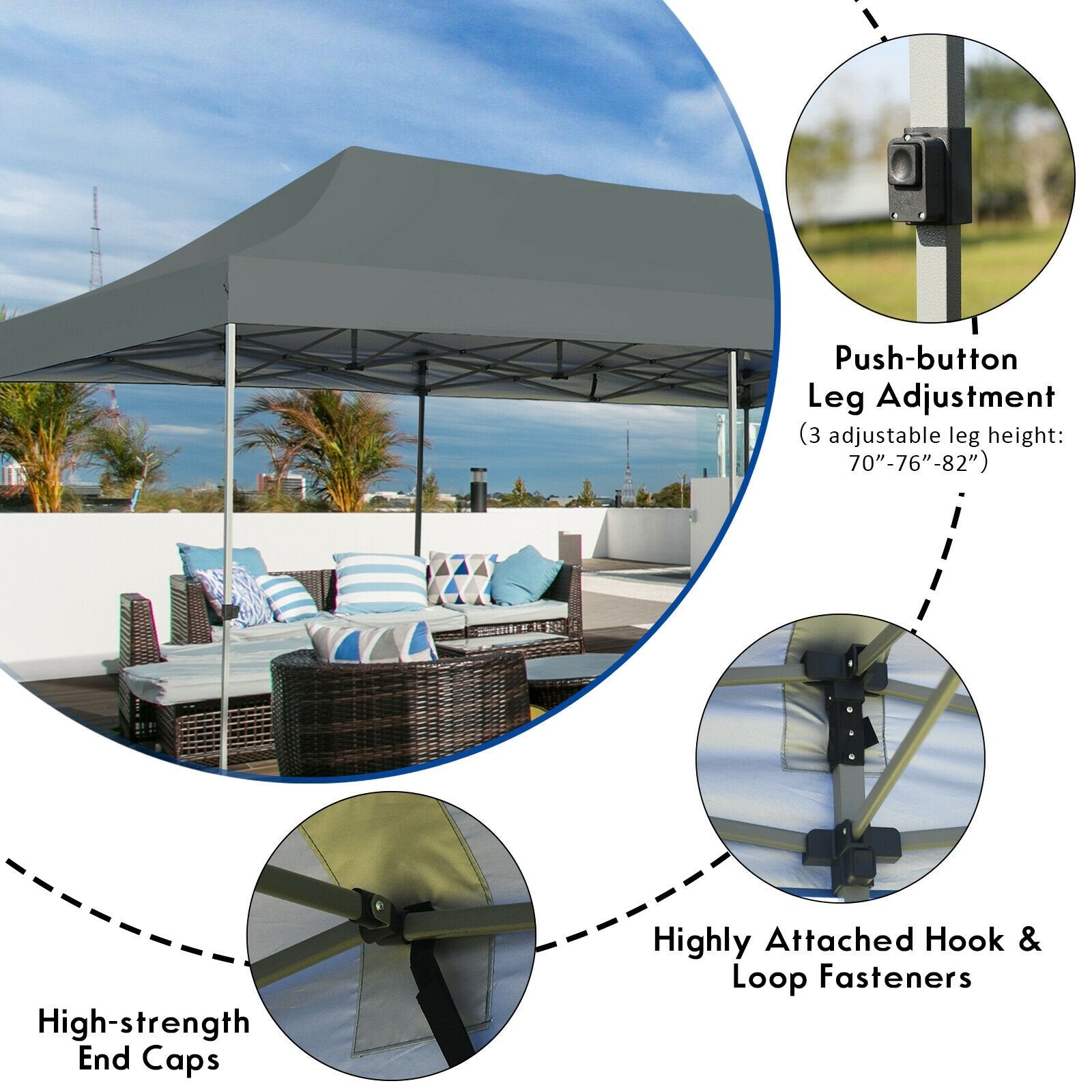 10 x 20 Feet Adjustable Folding Heavy Duty Sun Shelter with Carrying Bag, Gray Canopies   at Gallery Canada