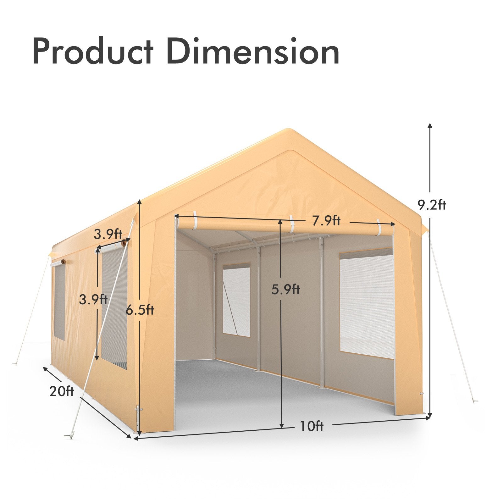 10 x 20 Feet Heavy-Duty Steel Portable Carport Car Canopy Shelter, Yellow Carports   at Gallery Canada