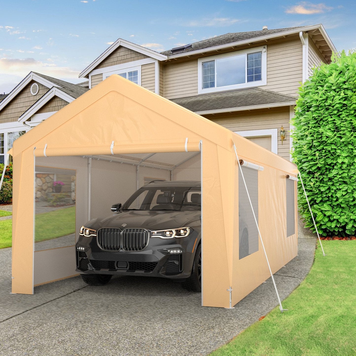 10 x 20 Feet Heavy-Duty Steel Portable Carport Car Canopy Shelter, Yellow Carports   at Gallery Canada