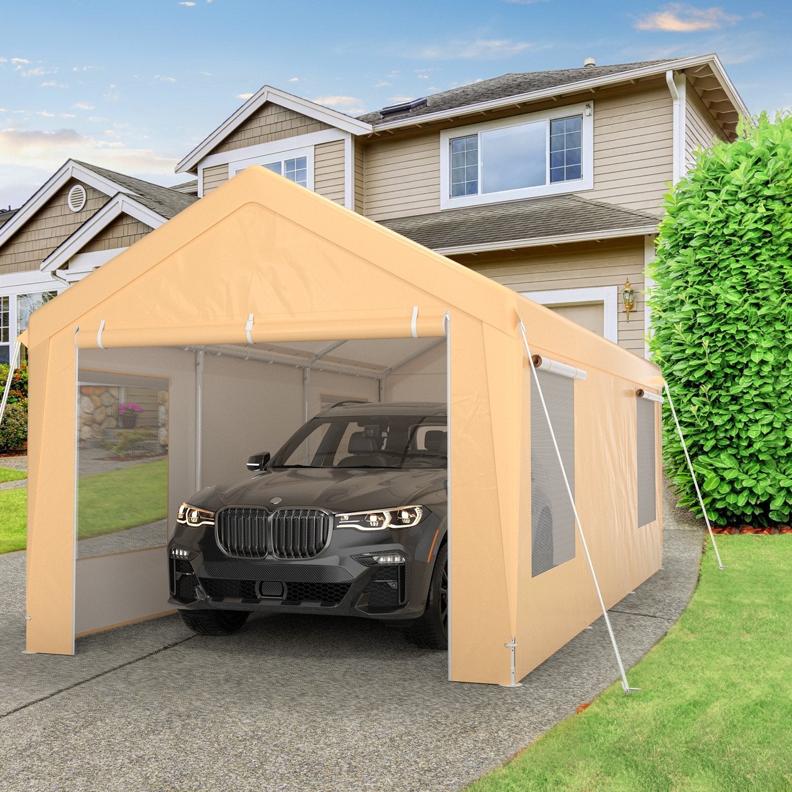 10 x 20 Feet Heavy-Duty Steel Portable Carport Car Canopy Shelter, Yellow Carports   at Gallery Canada