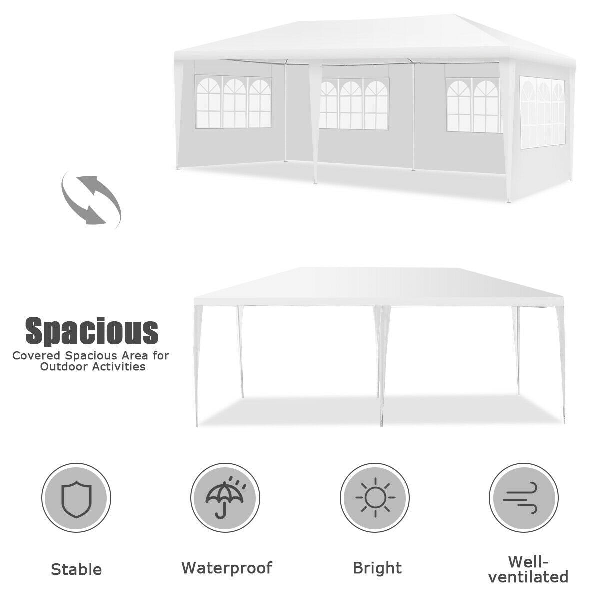 10 x 20 Feet Outdoor Party Wedding Canopy Tent with Removable Walls and Carry Bag, White Canopies   at Gallery Canada