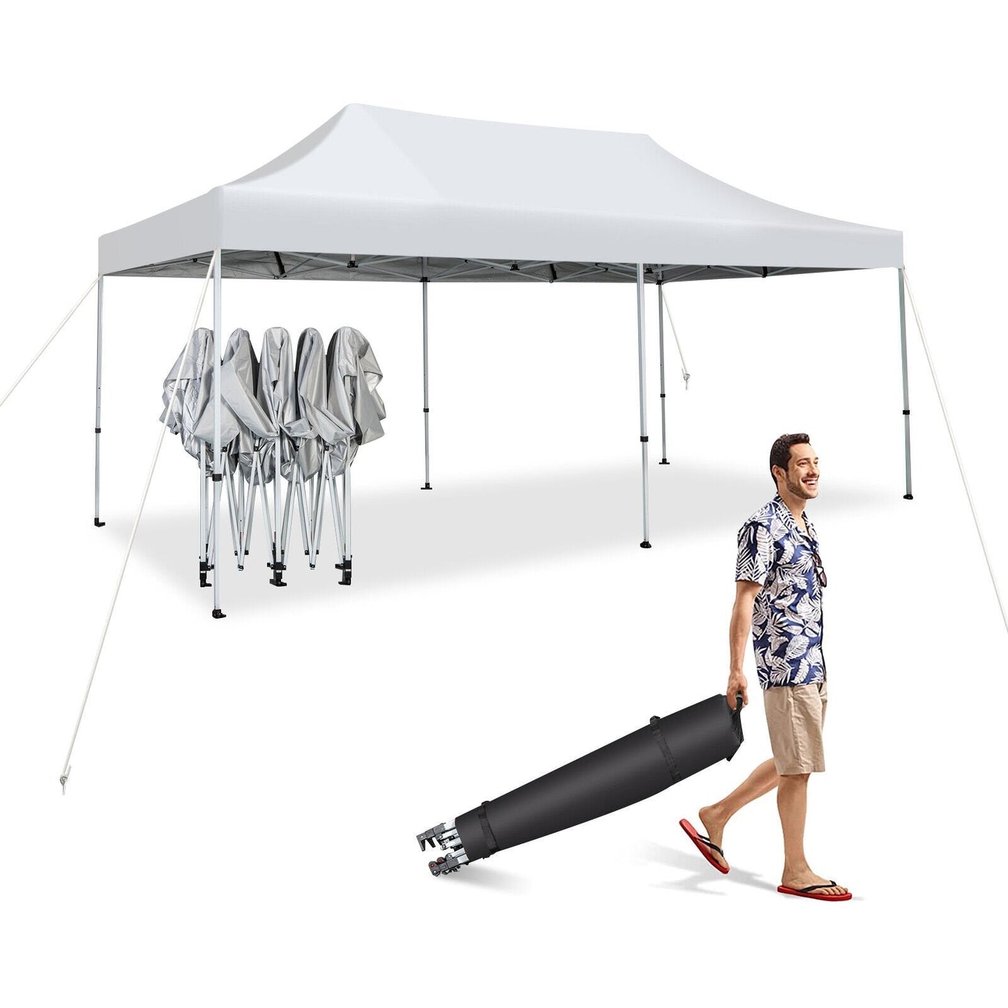 10 x 20 Feet Outdoor Pop-Up Patio Folding Canopy Tent, White Canopies   at Gallery Canada