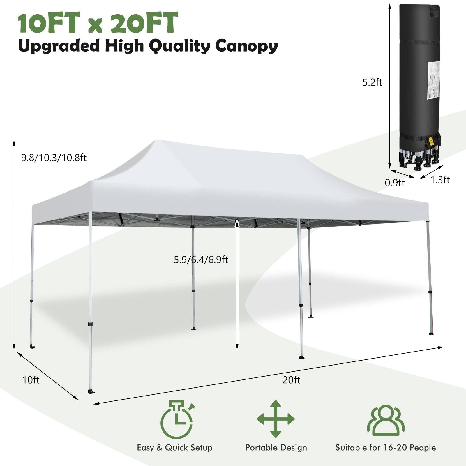 10 x 20 Feet Outdoor Pop-Up Patio Folding Canopy Tent, White Canopies   at Gallery Canada