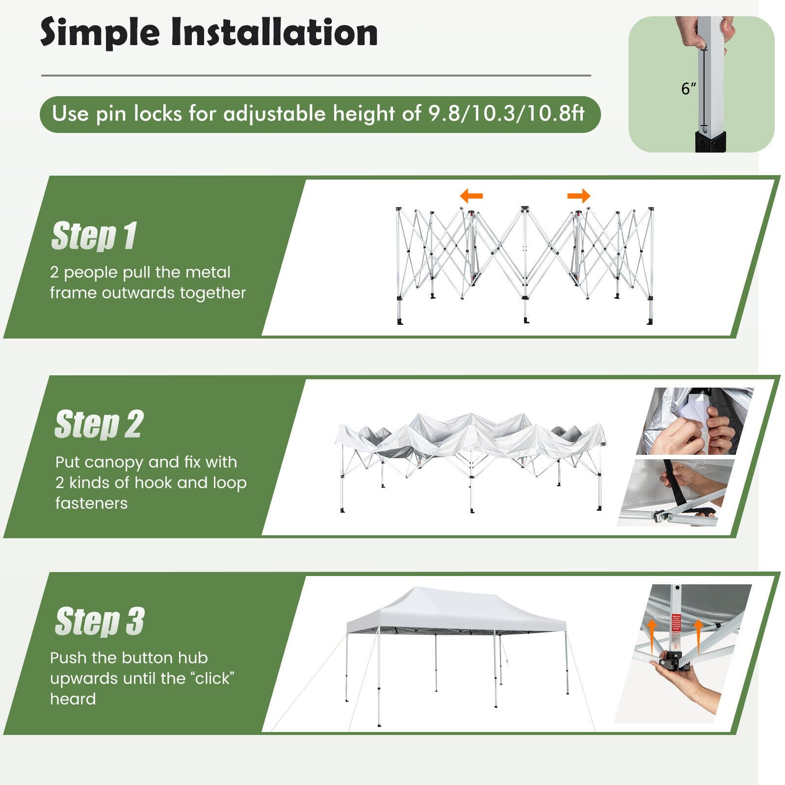 10 x 20 Feet Outdoor Pop-Up Patio Folding Canopy Tent, White Canopies   at Gallery Canada