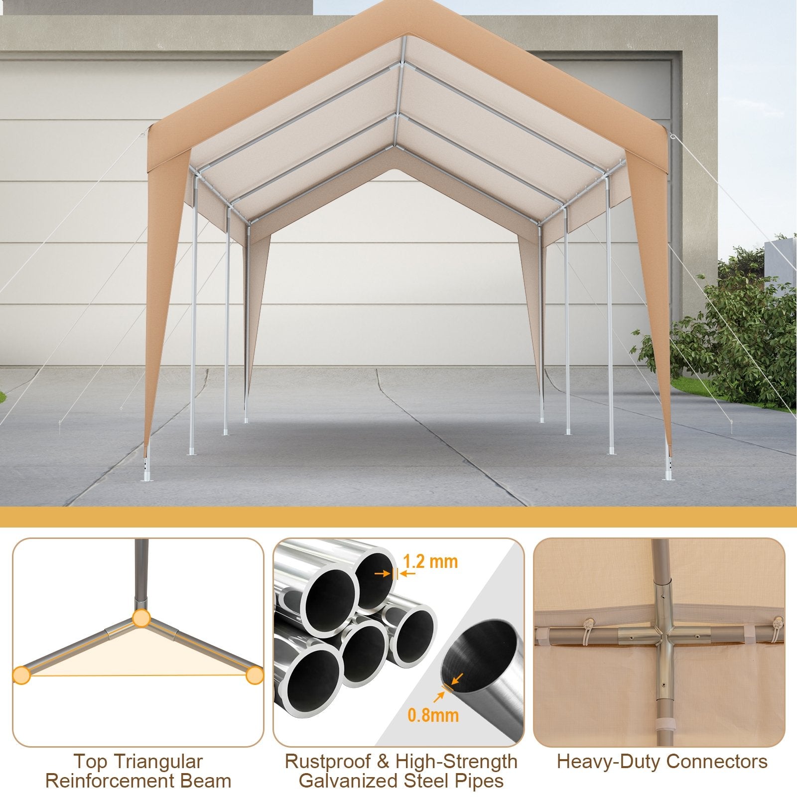 10 x 20 Feet Patio Heavy Duty  All-Weather Carport-without Sidewall, Yellow Gazebos   at Gallery Canada