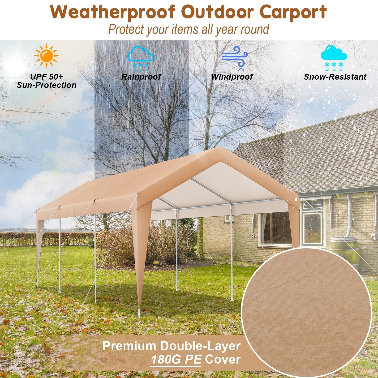 10 x 20 Feet Patio Heavy Duty  All-Weather Carport-without Sidewall, Yellow Gazebos   at Gallery Canada