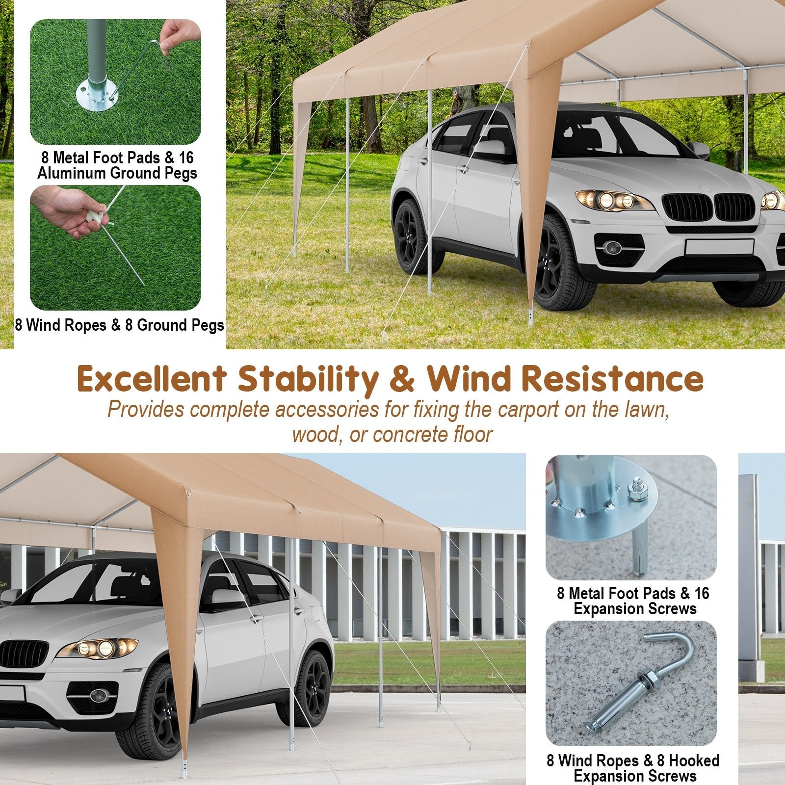 10 x 20 Feet Patio Heavy Duty  All-Weather Carport-without Sidewall, Yellow Gazebos   at Gallery Canada