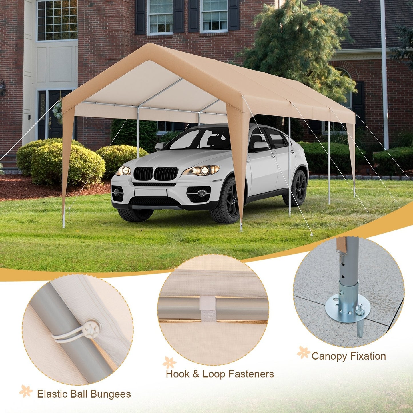 10 x 20 Feet Patio Heavy Duty  All-Weather Carport-without Sidewall, Yellow Gazebos   at Gallery Canada