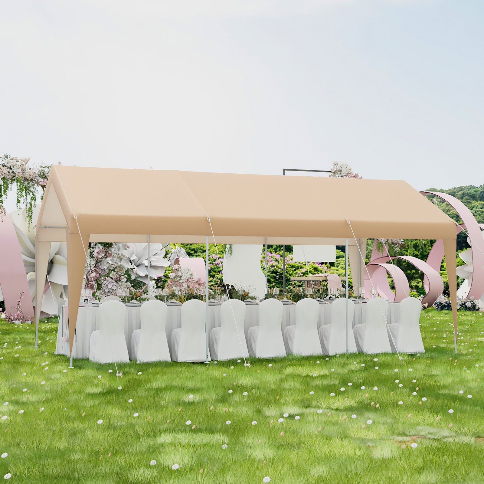 10 x 20 Feet Portable Garage Tent Carport with Galvanized Steel Frame-with Sidewall, Yellow Gazebos   at Gallery Canada