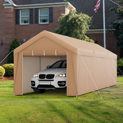 10 x 20 Feet Portable Garage Tent Carport with Galvanized Steel Frame-with Sidewall, Yellow Gazebos   at Gallery Canada