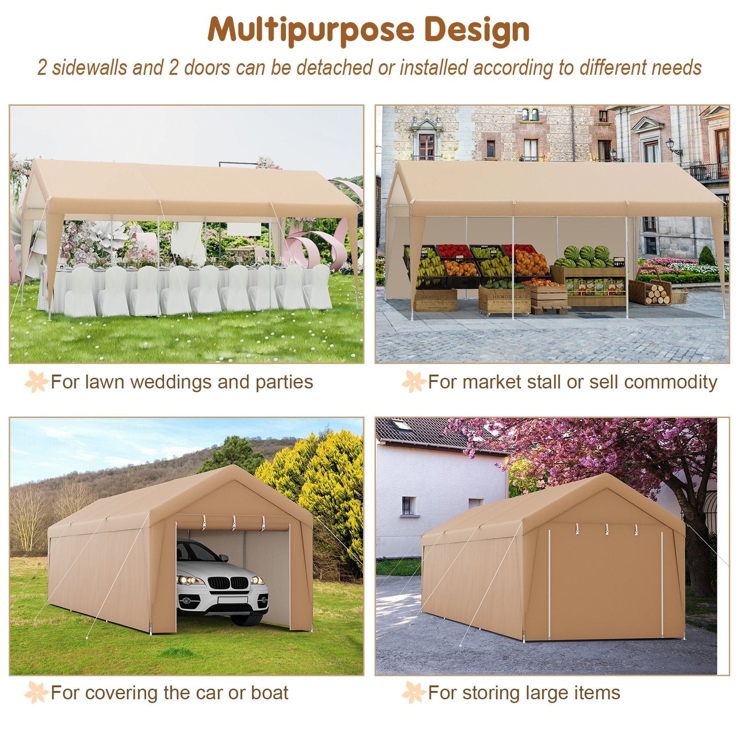 10 x 20 Feet Portable Garage Tent Carport with Galvanized Steel Frame-with Sidewall, Yellow Gazebos   at Gallery Canada