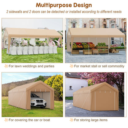 10 x 20 Feet Portable Garage Tent Carport with Galvanized Steel Frame-with Sidewall, Yellow Gazebos   at Gallery Canada