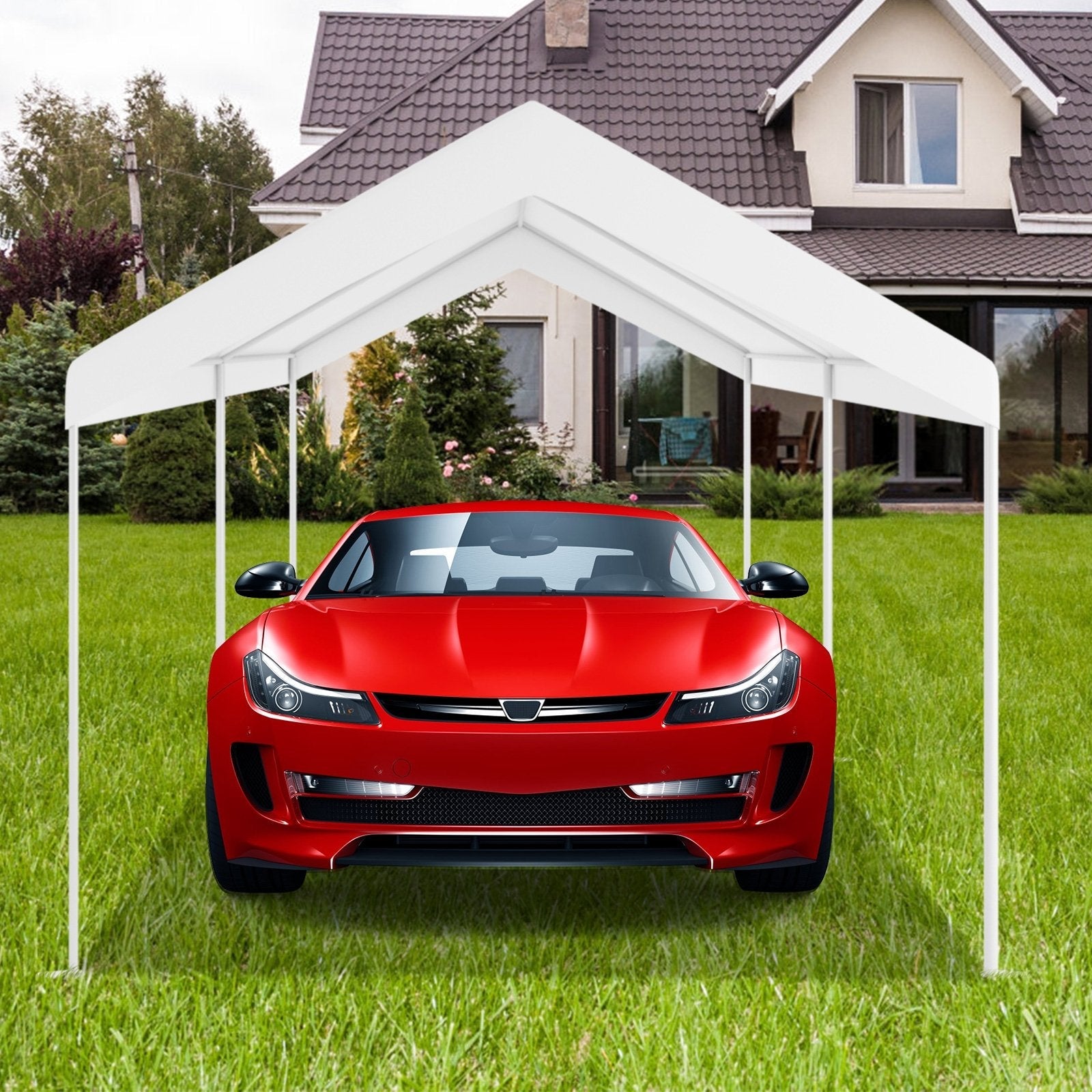 10 x 20 Feet Steel Frame Portable Car Canopy Shelter, White Carports   at Gallery Canada