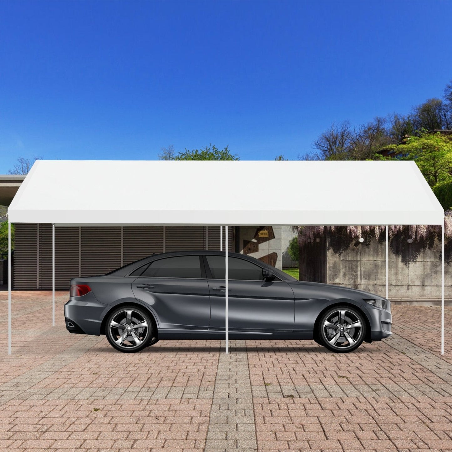 10 x 20 Feet Steel Frame Portable Car Canopy Shelter, White Carports   at Gallery Canada